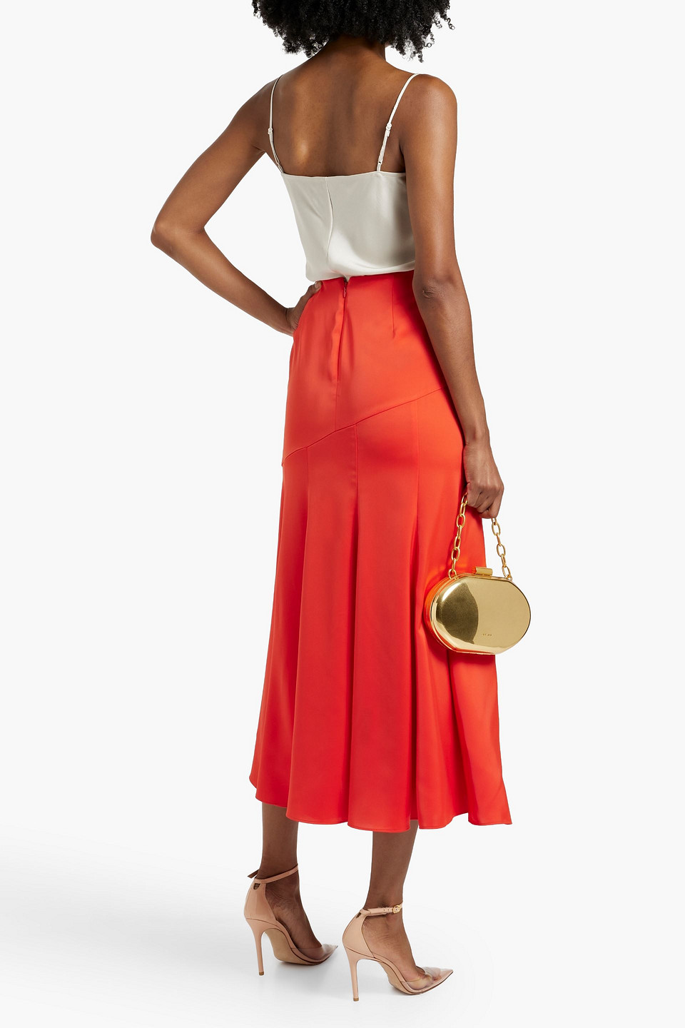 Derek Lam 10 Crosby Paulette Flared Satin Midi Skirt In Orange