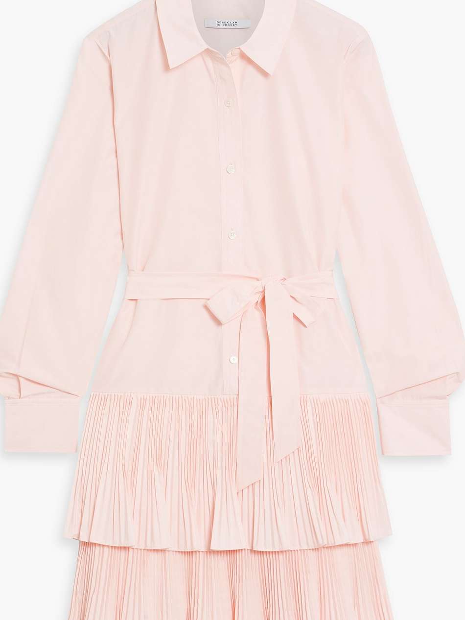 stirling tiered plissé-poplin mini shirt dress