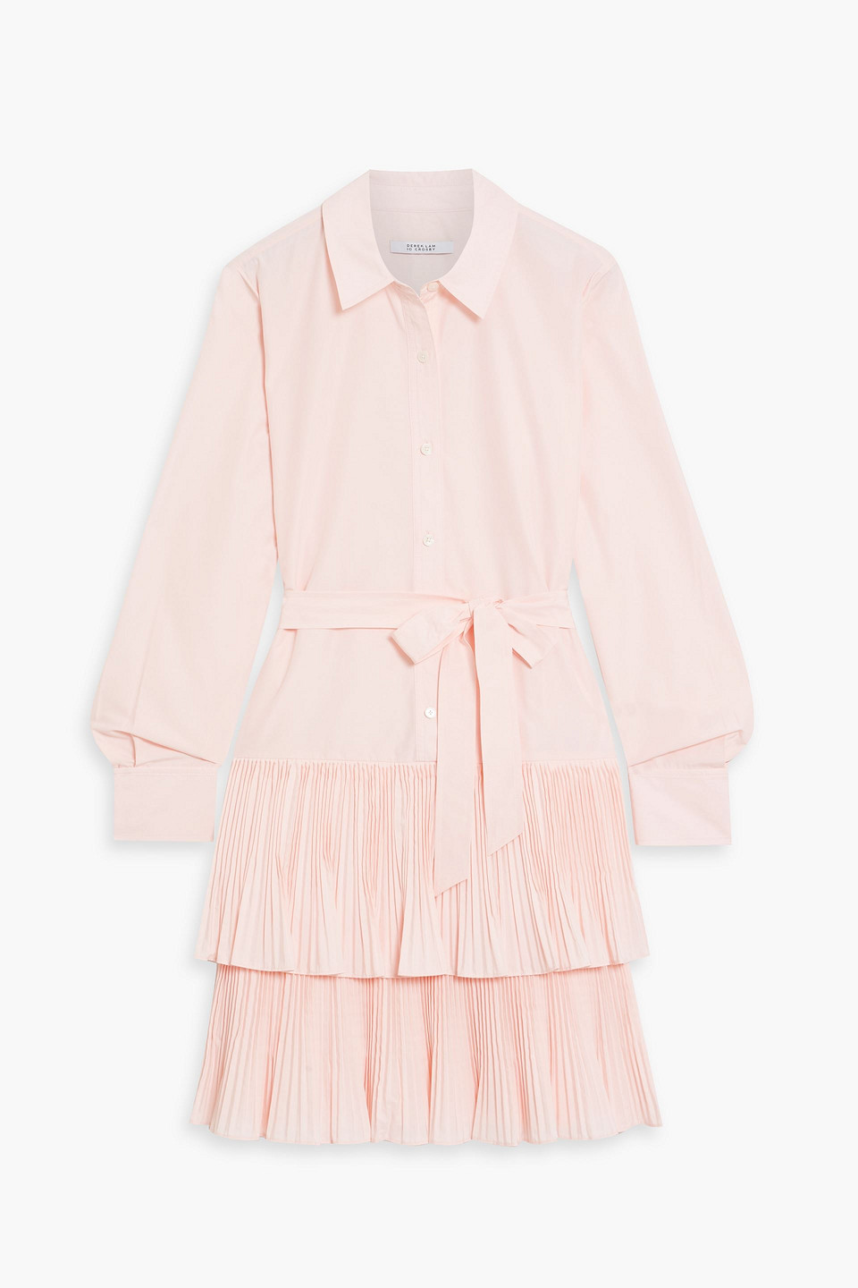Derek Lam 10 Crosby Stirling Tiered Plissé-poplin Mini Shirt Dress In Baby Pink