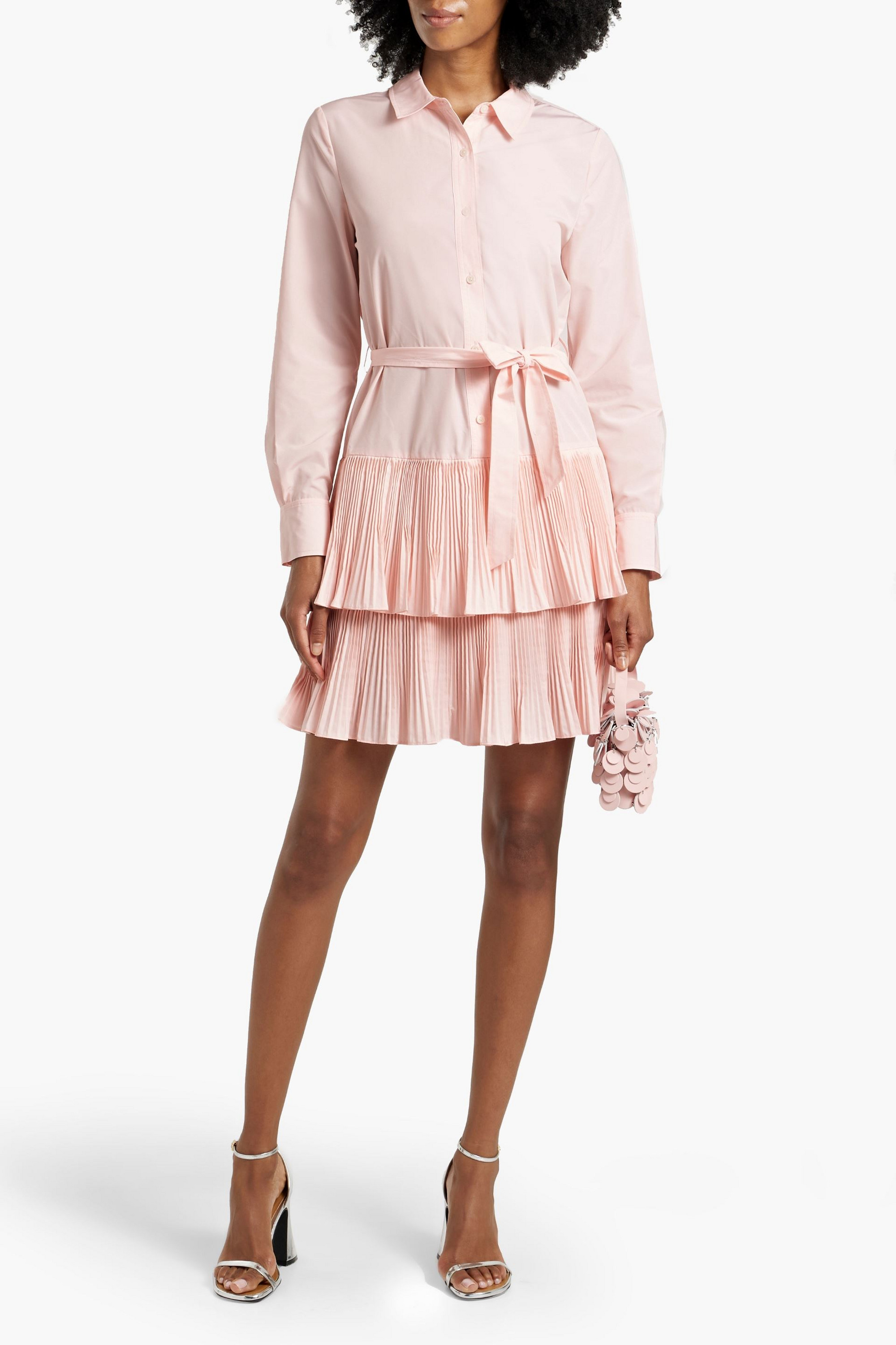 DEREK LAM 10 CROSBY Stirling tiered plissé-poplin mini shirt dress