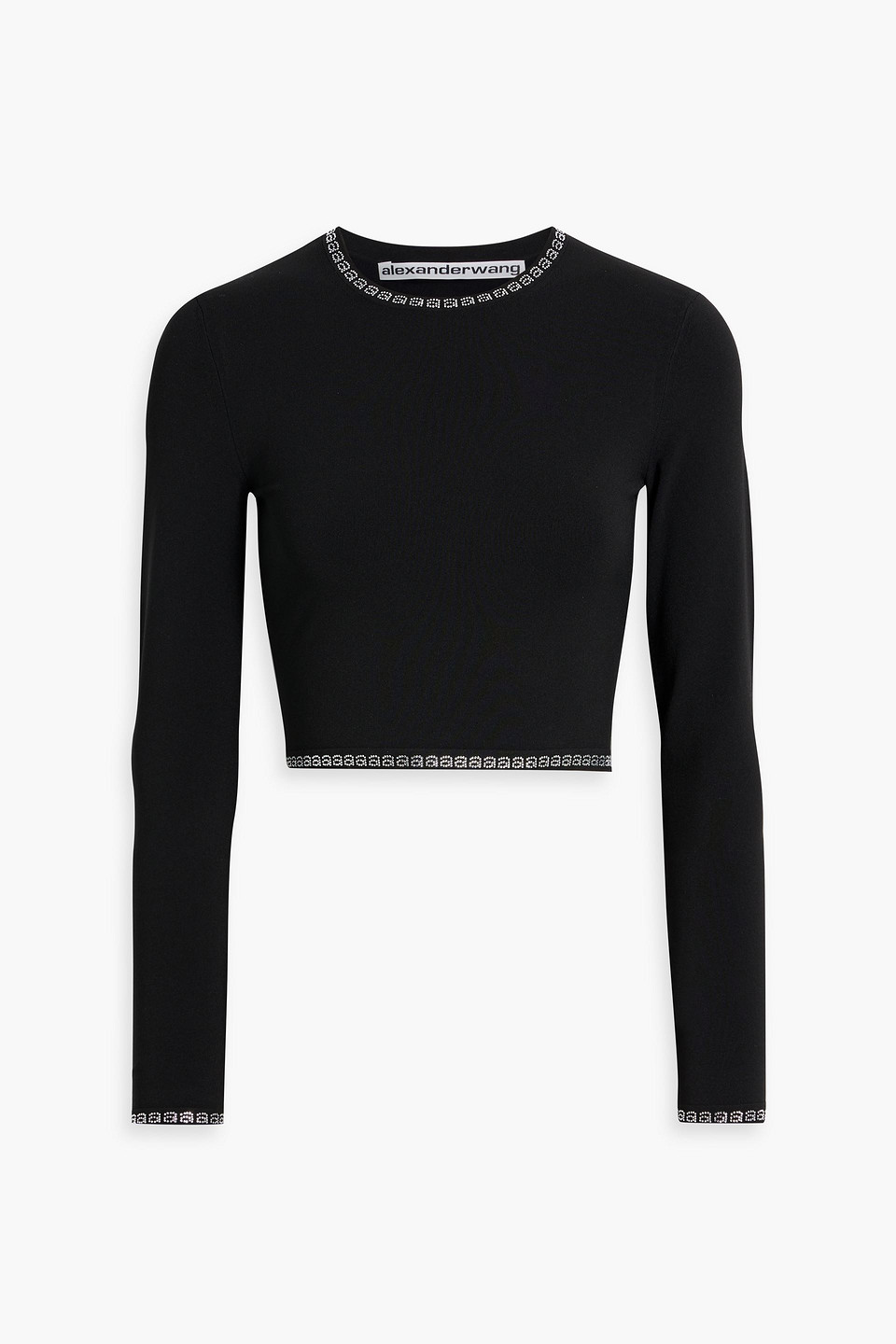 Cropped crystal-embellished stretch-knit top