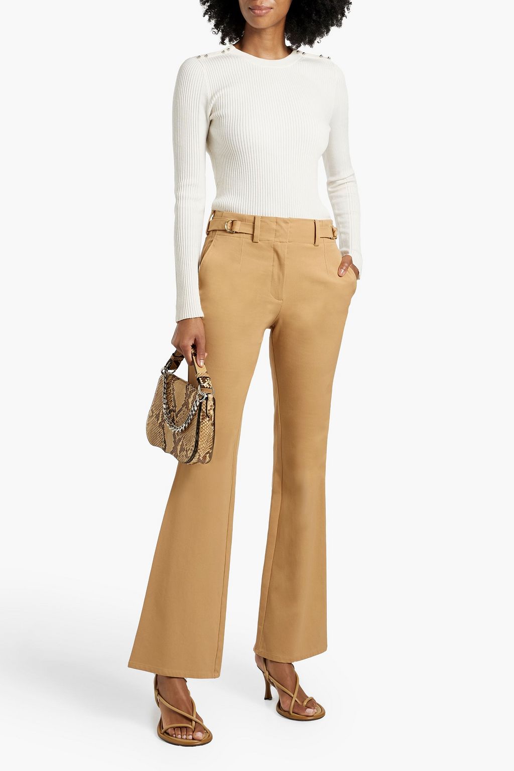 DEREK LAM 10 CROSBY Buckle-detailed cotton-blend twill flared pants