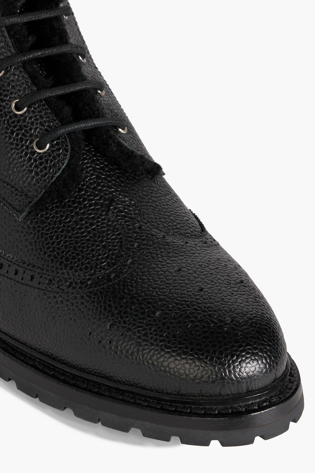 THOM BROWNE Shearling-lined pebbled-leather brogue boots