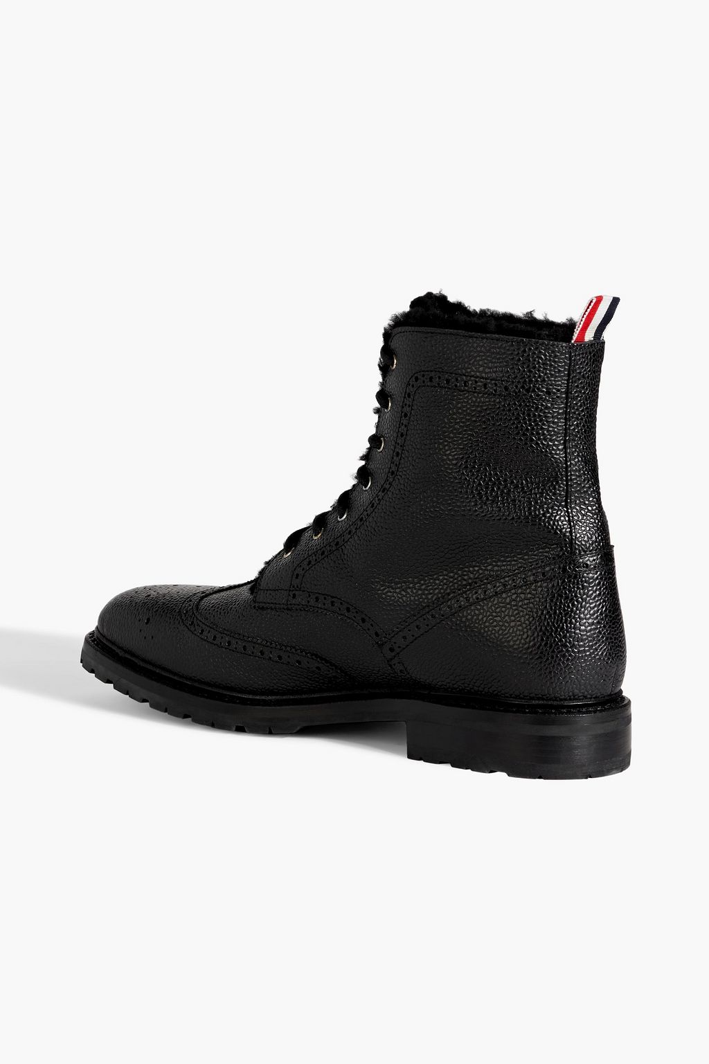 THOM BROWNE Shearling-lined pebbled-leather brogue boots