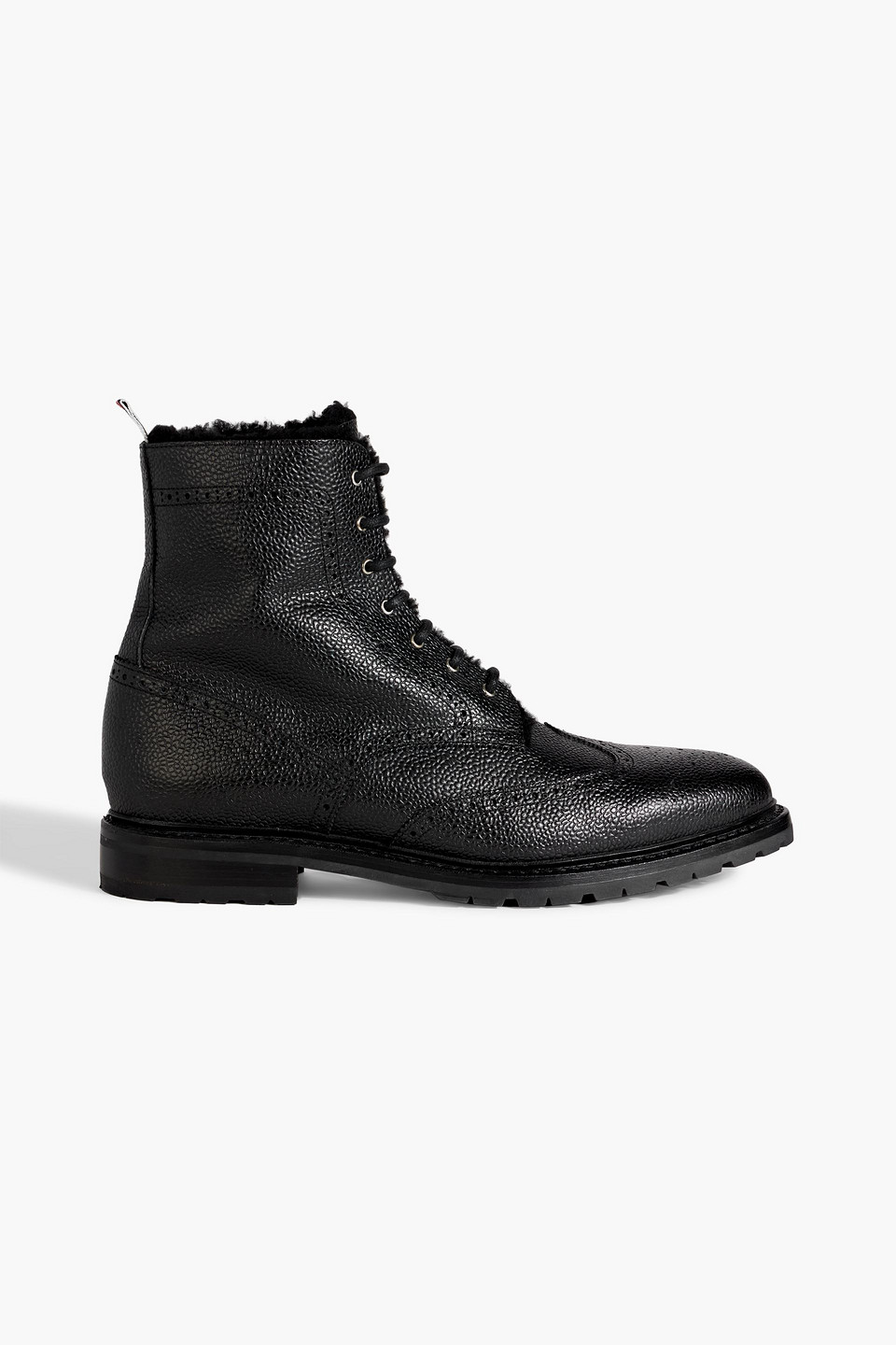 Shearling-lined pebbled-leather brogue boots