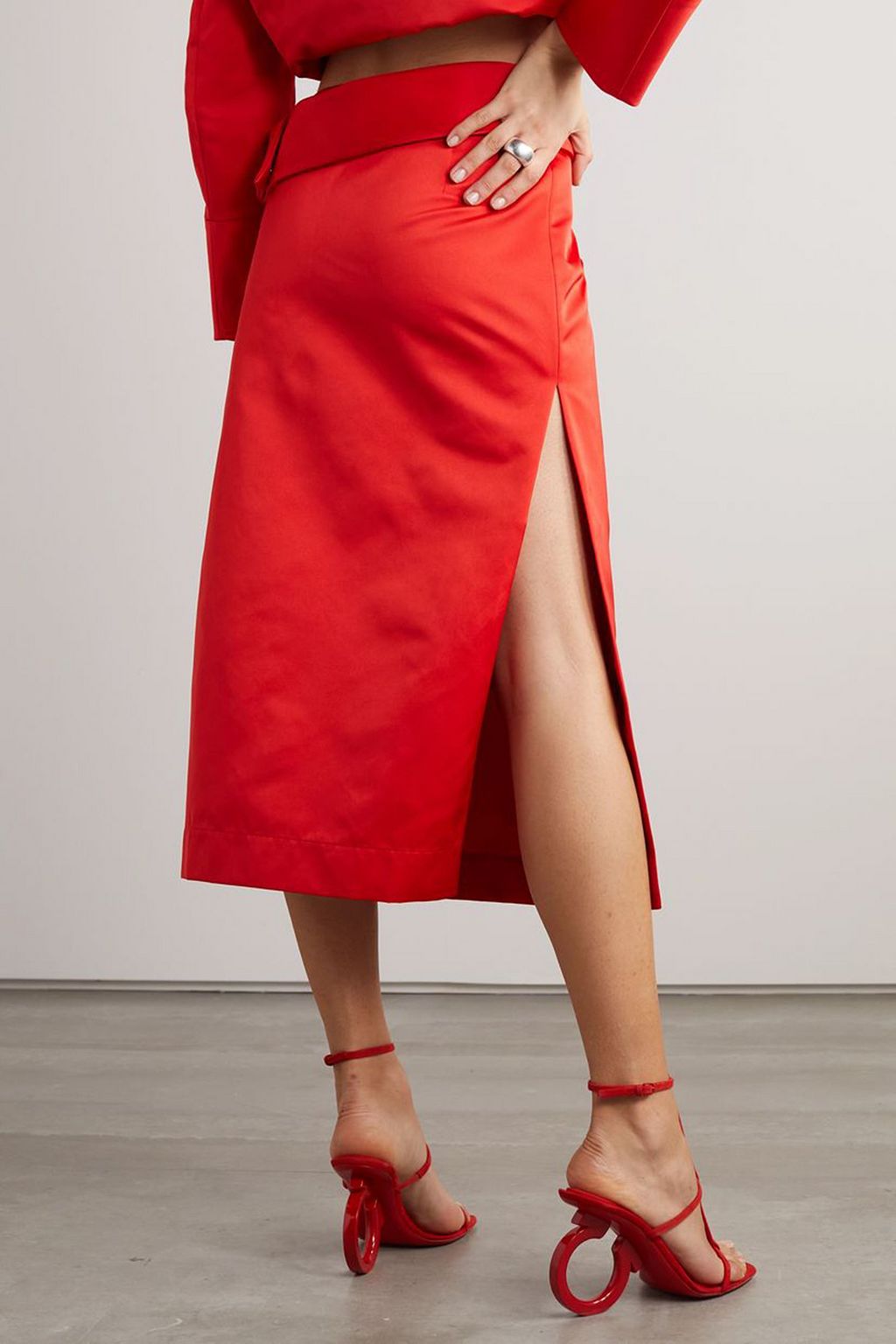 FERRAGAMO Draped duchesse-satin midi skirt