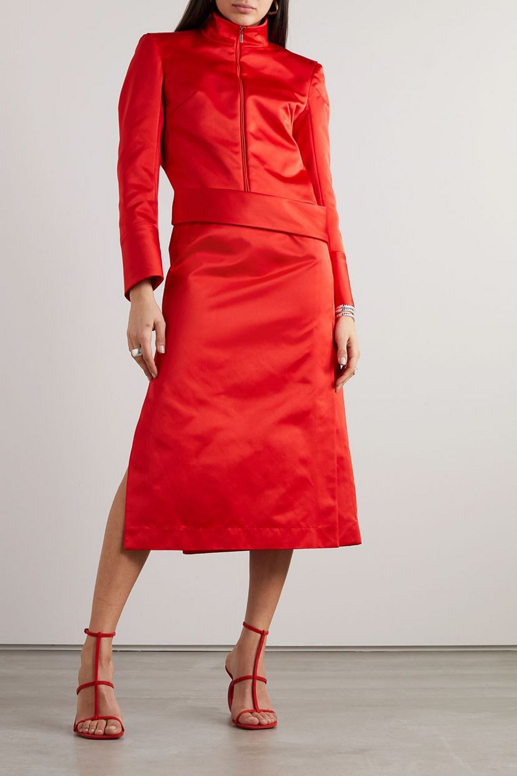 FERRAGAMO Draped duchesse-satin midi skirt