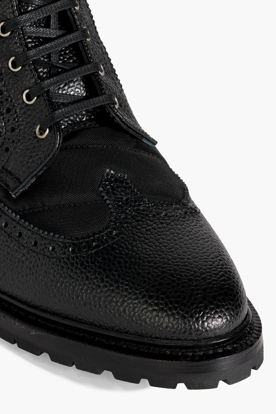 Thom Browne Striped Shell And Pebbled-leather Brogue Boots In Black