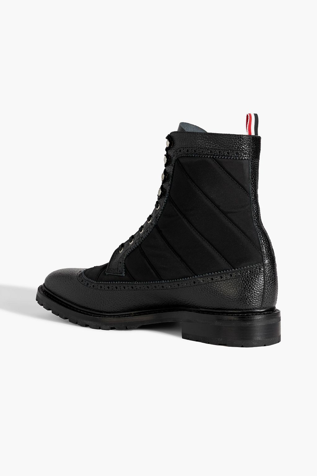 THOM BROWNE Striped shell and pebbled-leather brogue boots