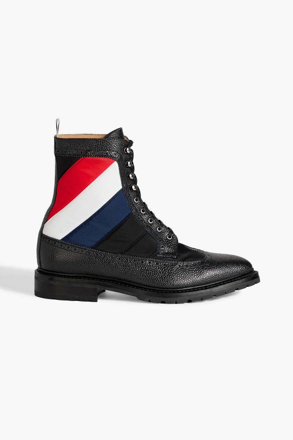 Thom Browne Striped Shell And Pebbled-leather Brogue Boots In Black