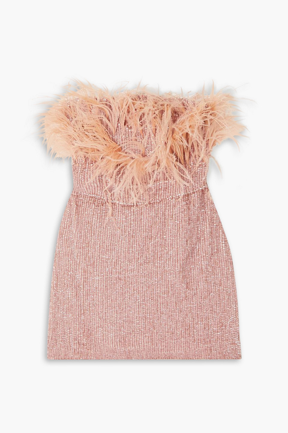 Retroféte Torin Strapless Feather-trimmed Sequined Crepe Mini Dress In Pink