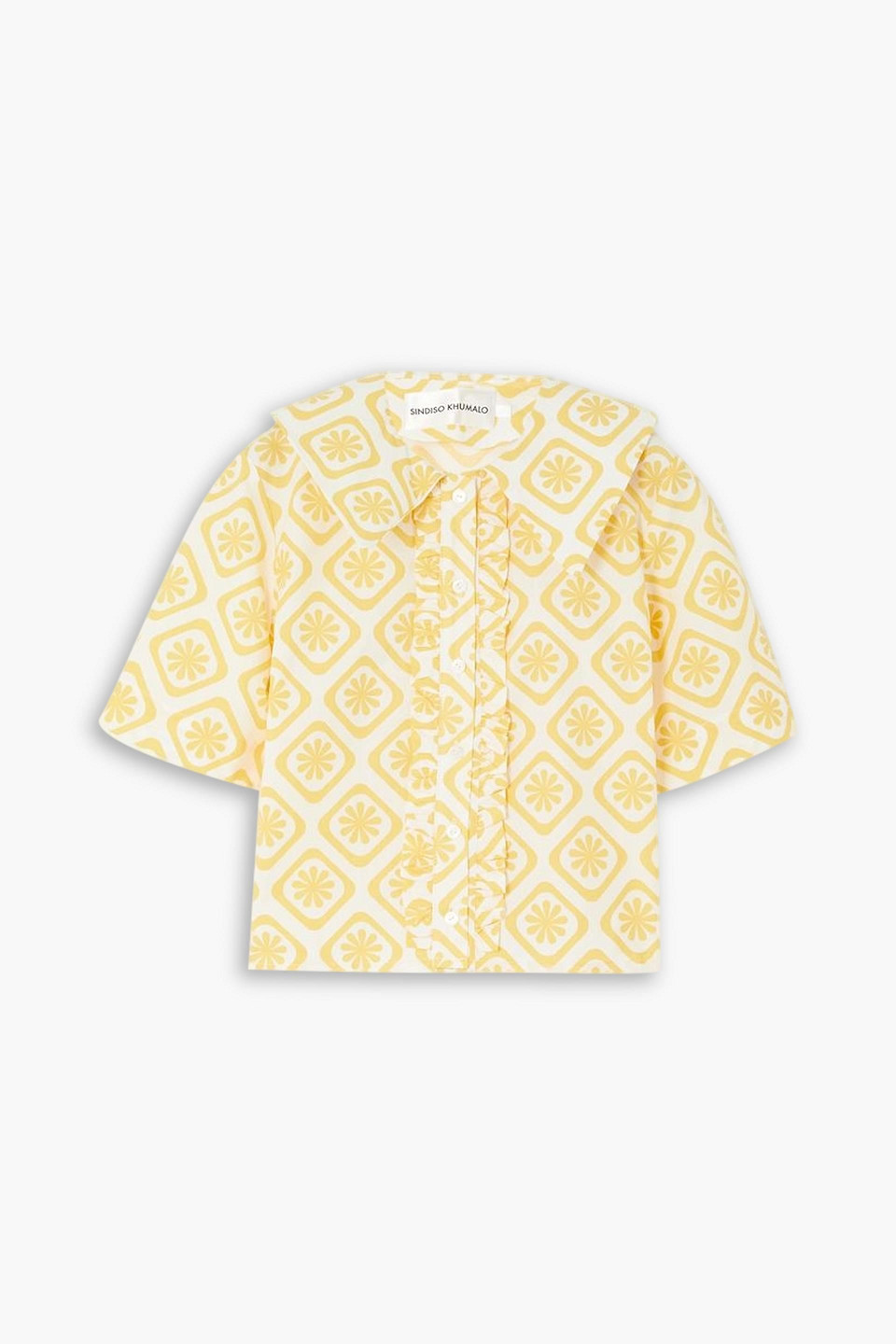 Sindiso Khumalo Gloria Ruffled Printed Cotton-poplin Shirt In Yellow