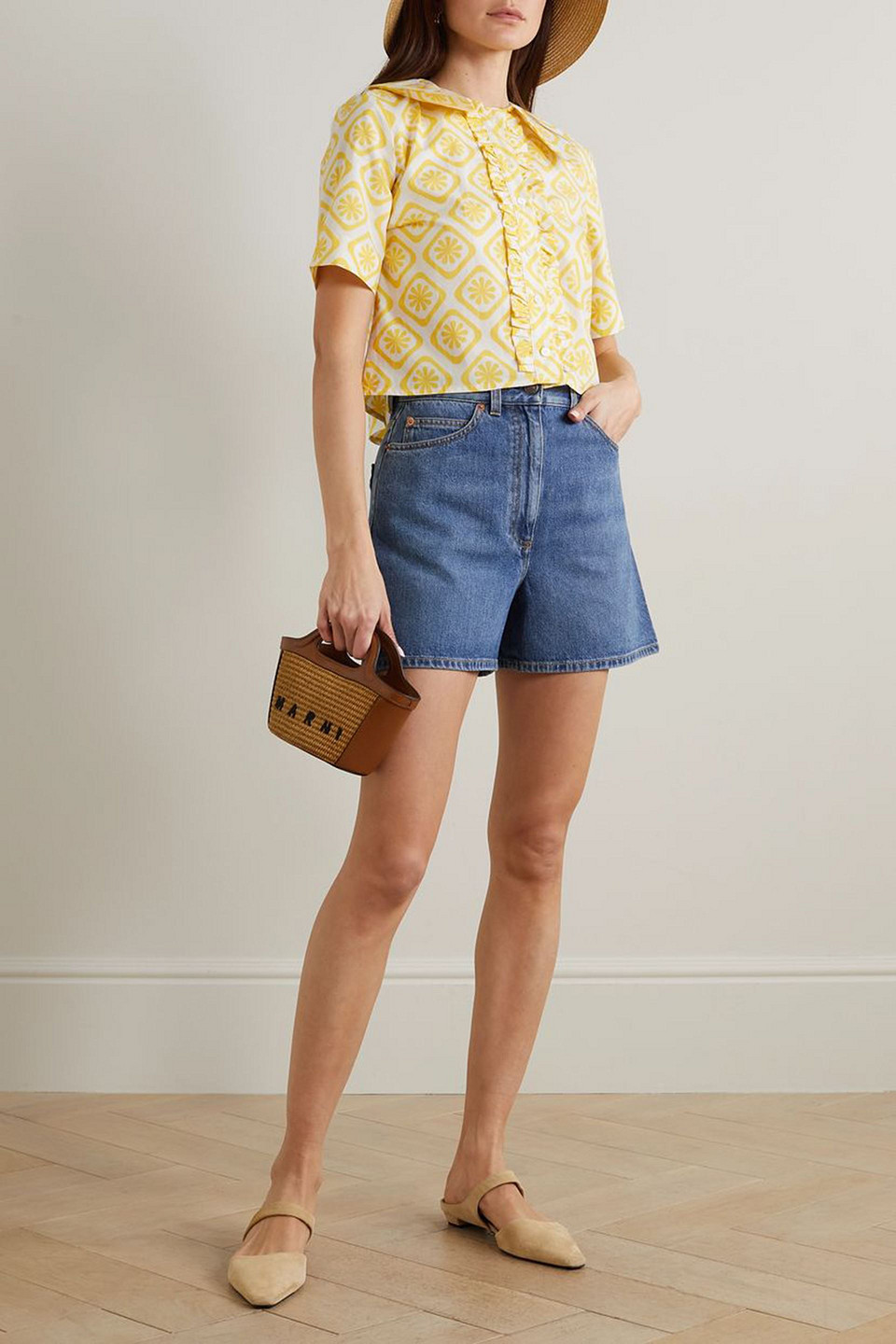 Sindiso Khumalo Gloria Ruffled Printed Cotton-poplin Shirt In Yellow