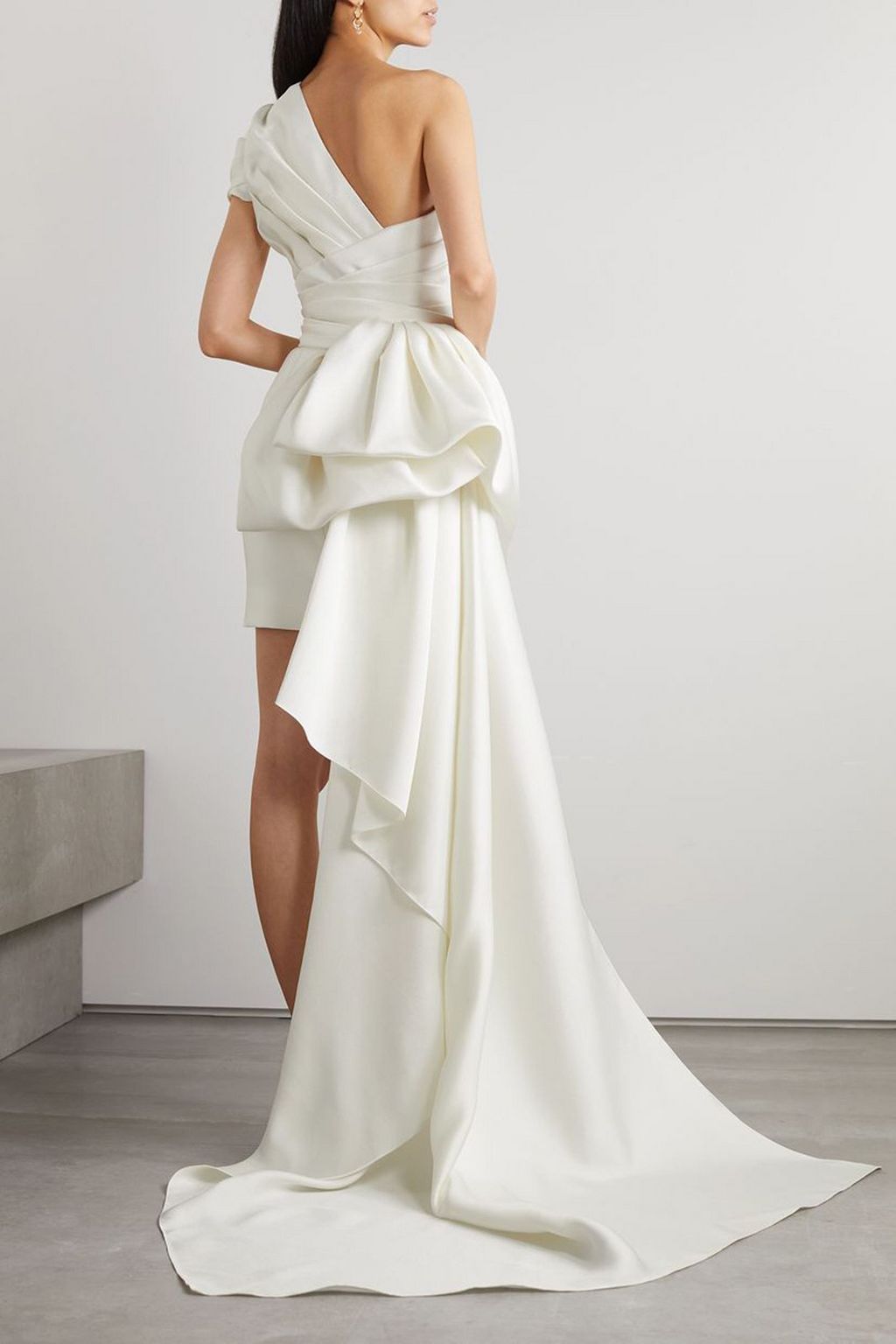 REEM ACRA One-shoulder convertible draped cady mini dress