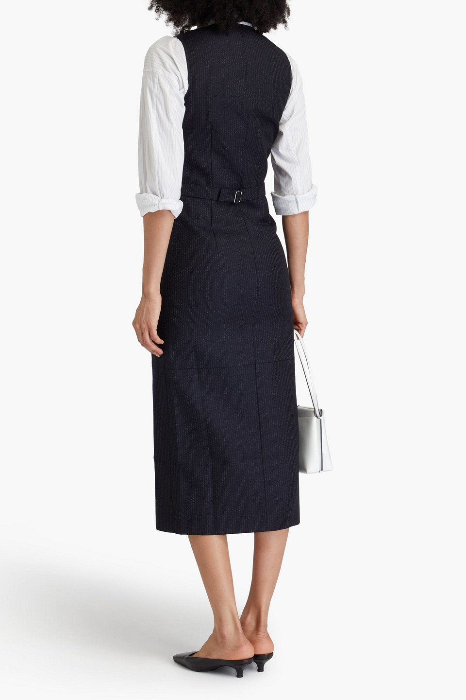 Shop Rohe Pinstriped Wool-twill Midi Dress In Navy