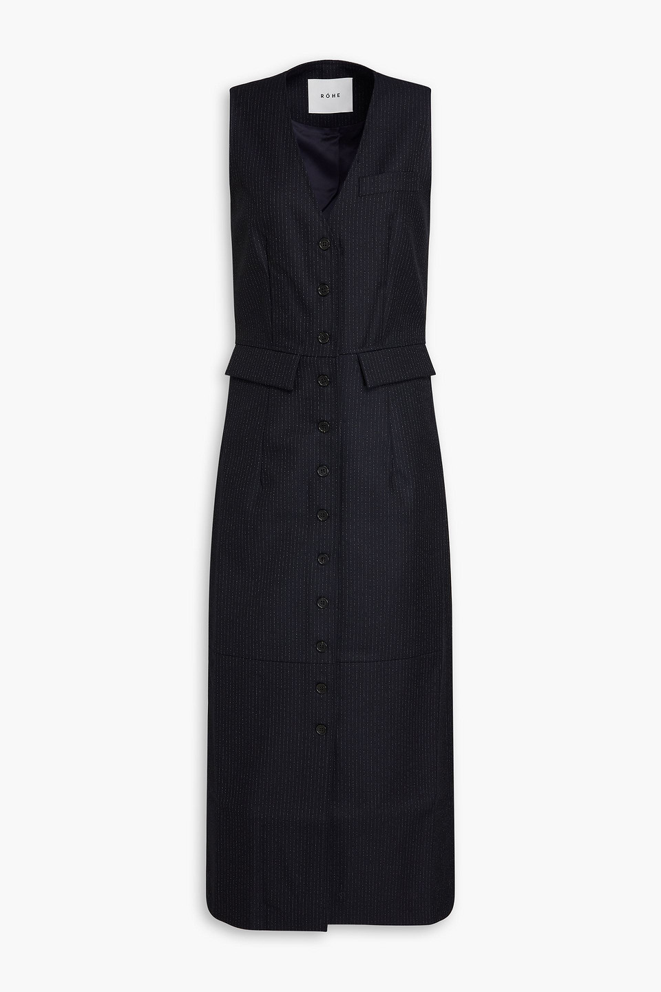 Rohe Pinstriped Wool-twill Midi Dress In Navy