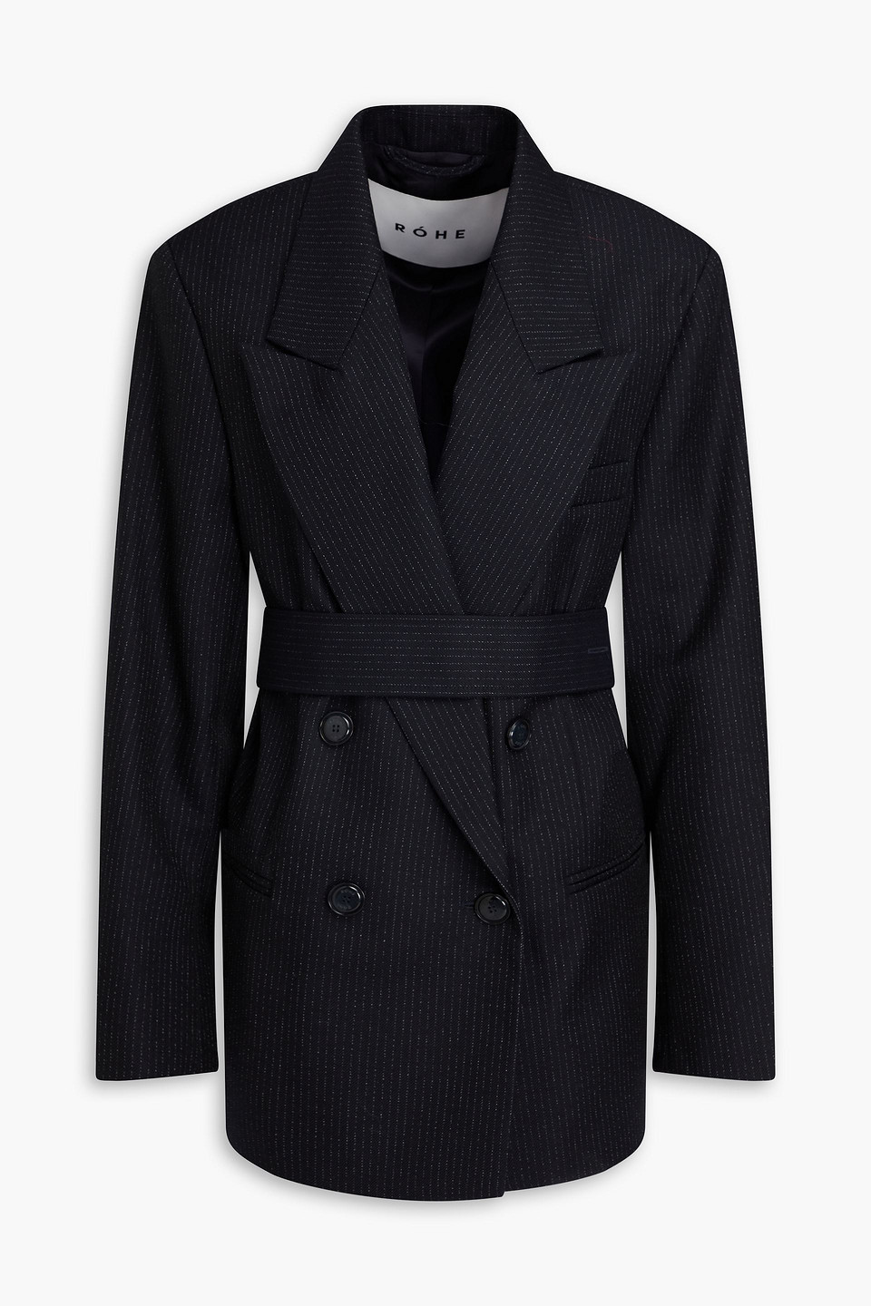 Rohe Double-breasted Pinstriped Wool-twill Blazer In Navy