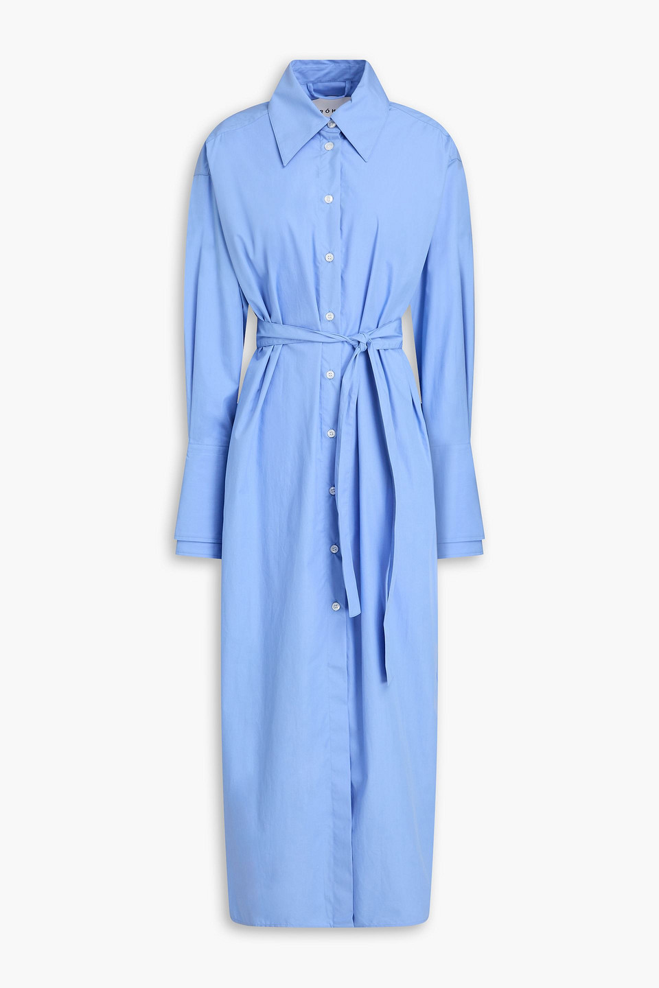 Rohe Belted Cotton-poplin Midi Shirt Dress In Light Blue