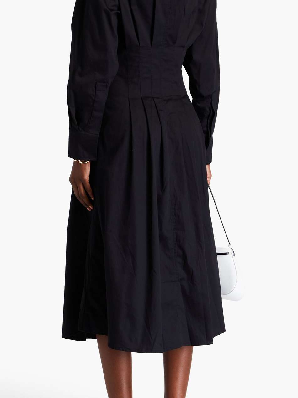 pleated cotton-poplin midi shirt dress