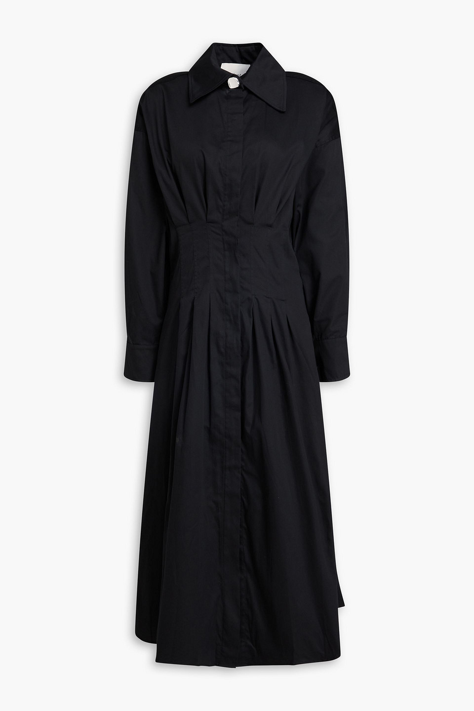 Rohe Pleated Cotton-poplin Midi Shirt Dress In Black