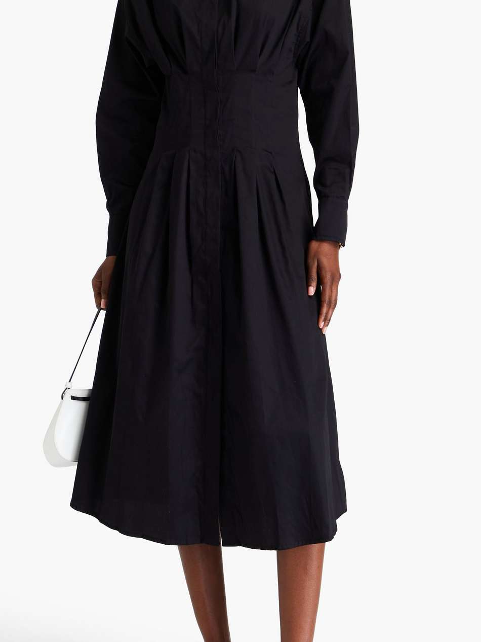 pleated cotton-poplin midi shirt dress