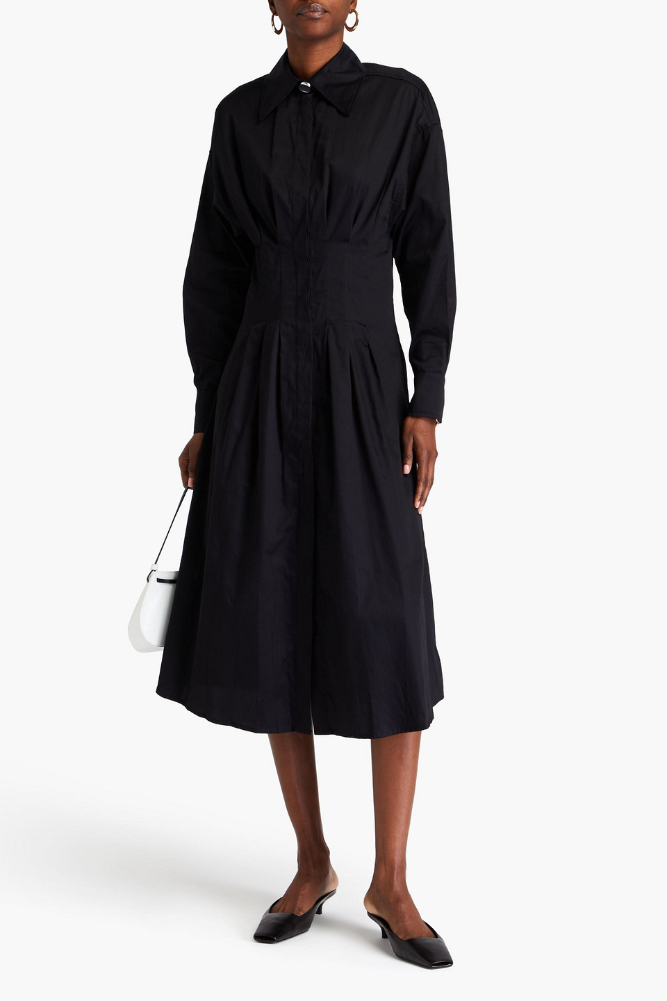 Rohe Pleated Cotton-poplin Midi Shirt Dress In Black