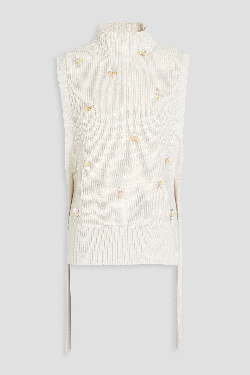3.1 Phillip Lim Embellished Lace-up Ribbed Cotton-blend Vest In Ivory