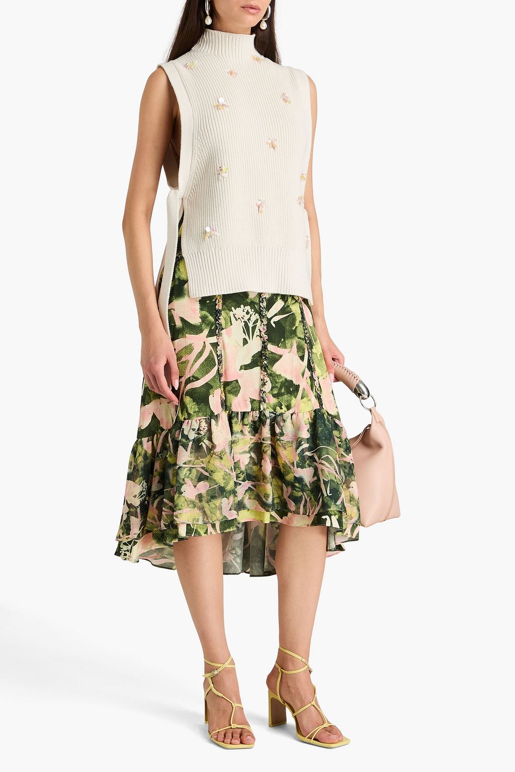 3.1 PHILLIP LIM 장식 & 레이스업 디테일 리브 코튼 혼방 베스트