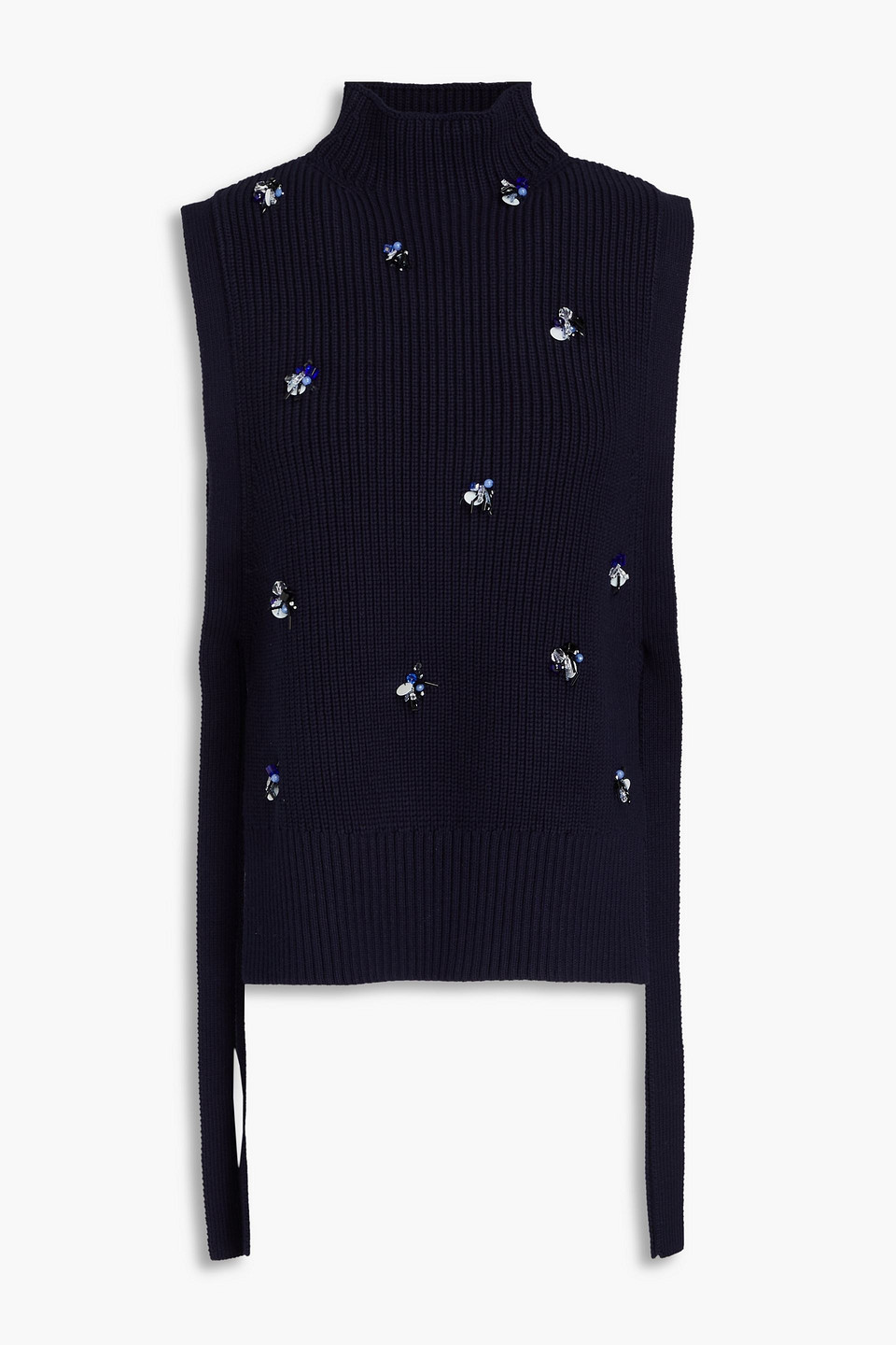 3.1 Phillip Lim Embellished Lace-up Ribbed Cotton-blend Vest In Midnight Blue