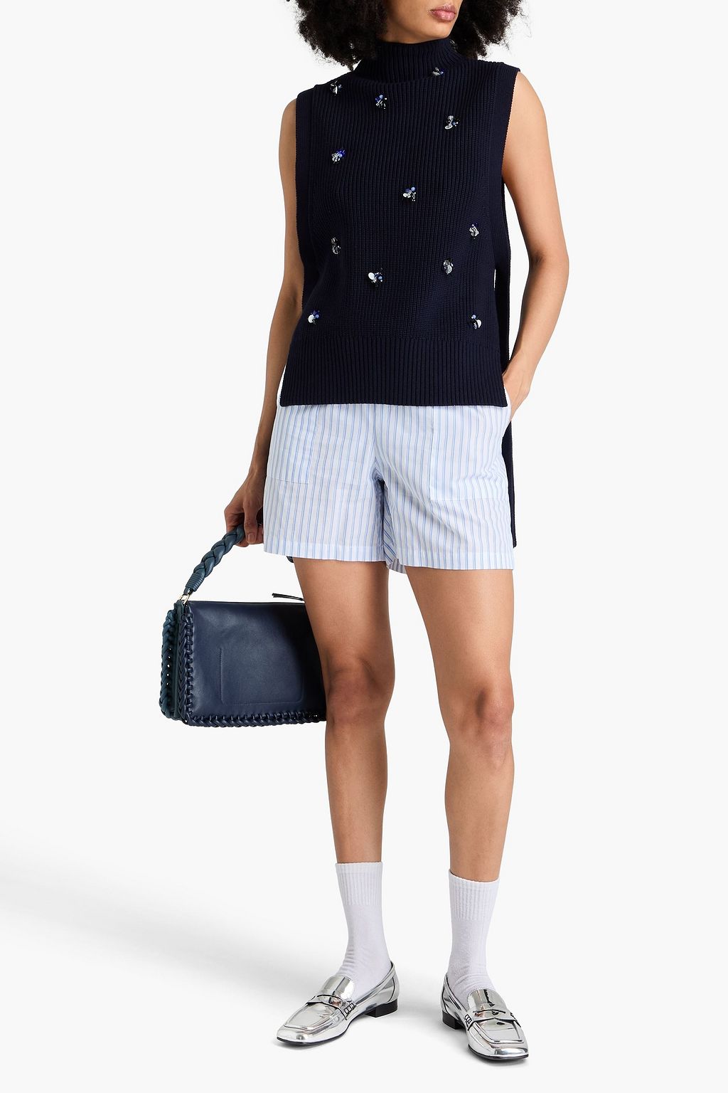 3.1 PHILLIP LIM 장식 & 레이스업 디테일 리브 코튼 혼방 베스트