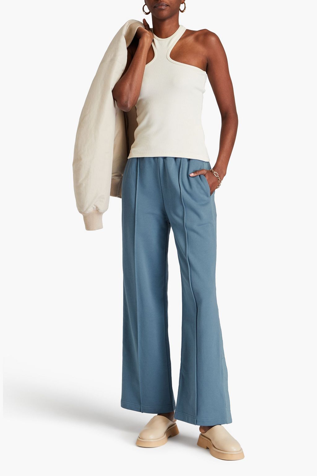 3.1 PHILLIP LIM بنطال رياضي من قطن تيري فرنسي مطاطي