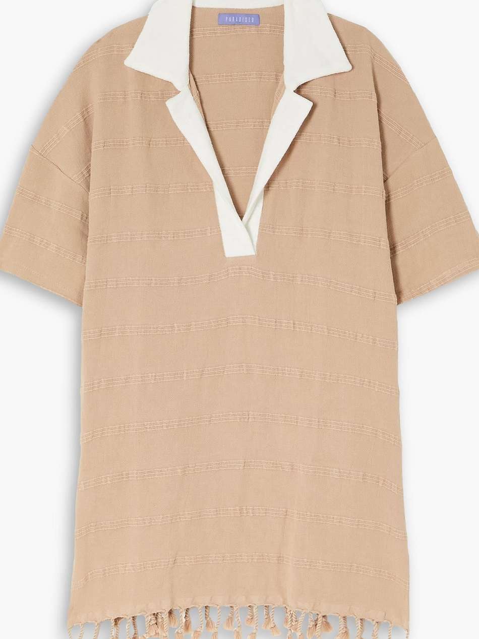 embroidered fringed terry-trimmed cotton coverup
