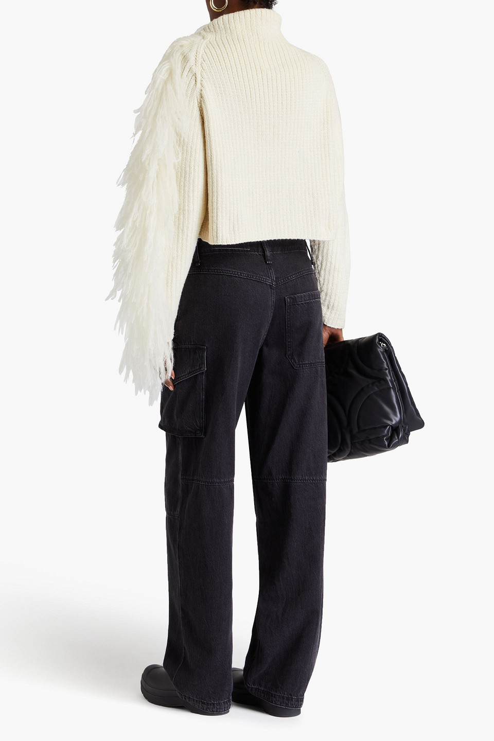 Shop Cordova Ploma Cropped Frayed Merino Wool Turtleneck Sweater In Ivory