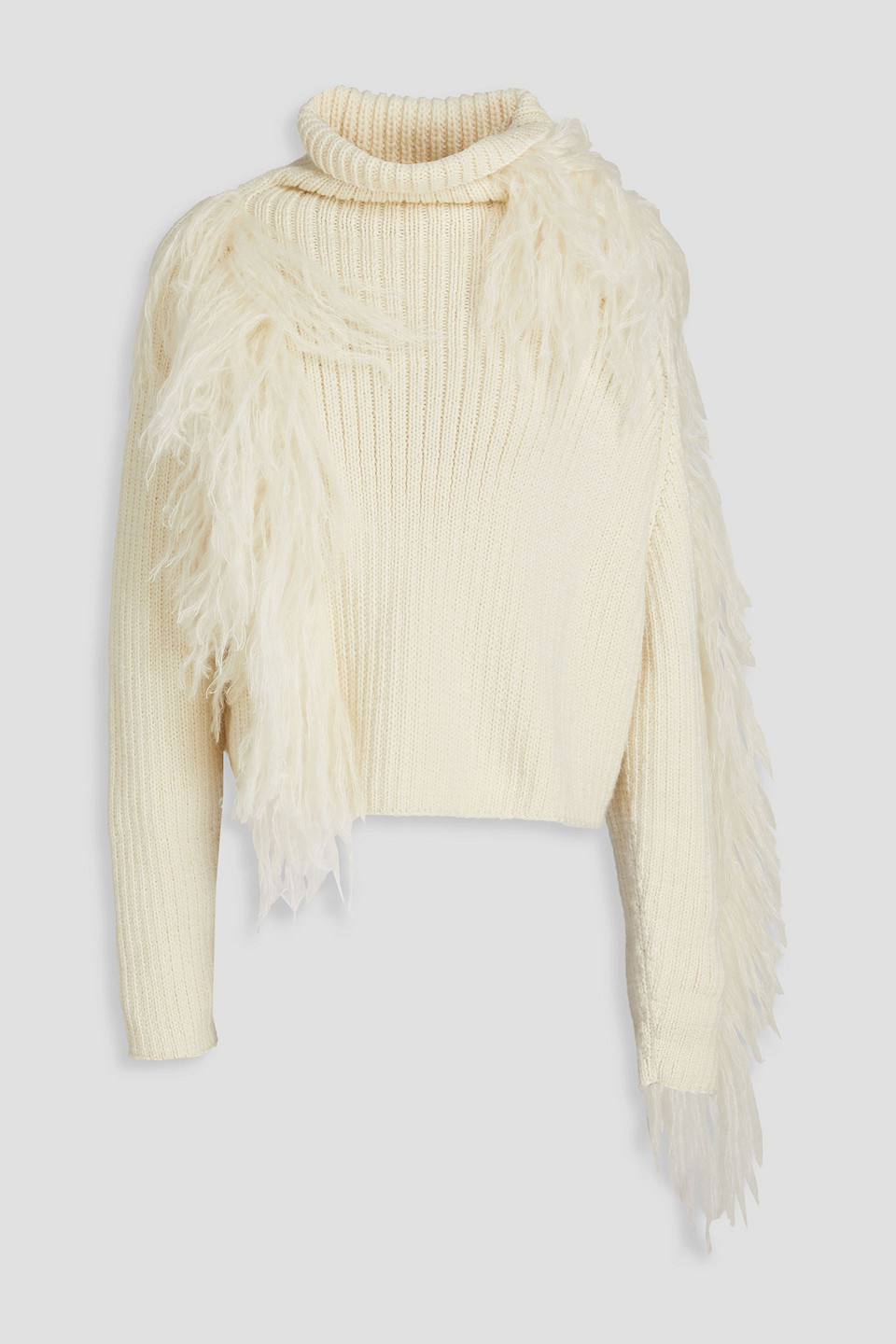 Shop Cordova Ploma Cropped Frayed Merino Wool Turtleneck Sweater In Ivory