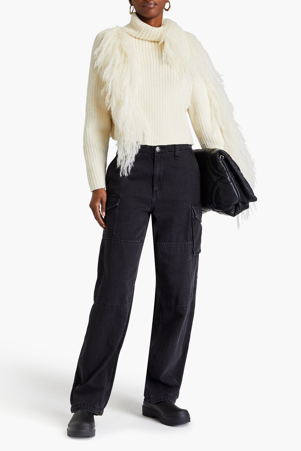 Shop Cordova Ploma Cropped Frayed Merino Wool Turtleneck Sweater In Ivory