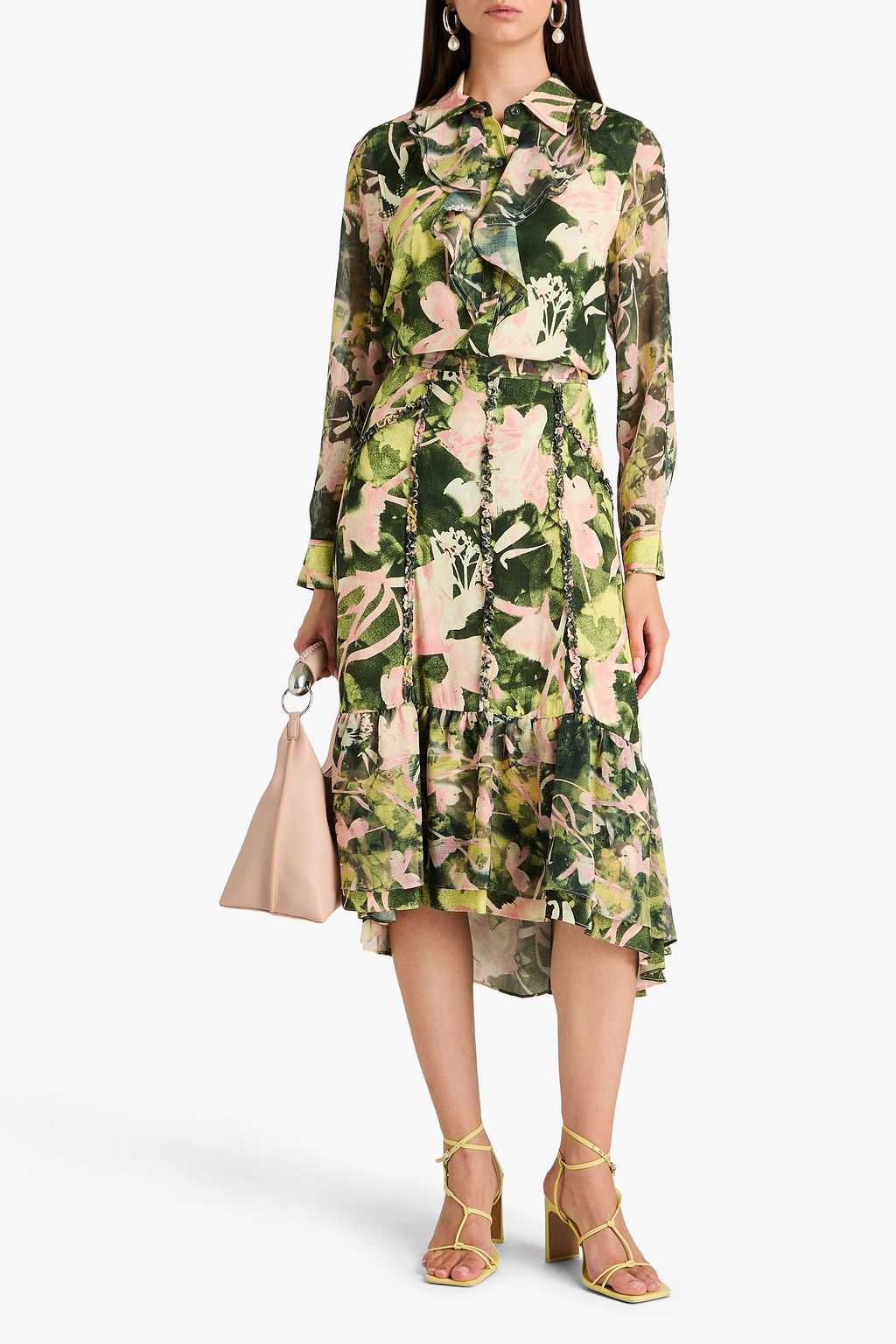 3.1 PHILLIP LIM Ruffled printed crepe midi skirt
