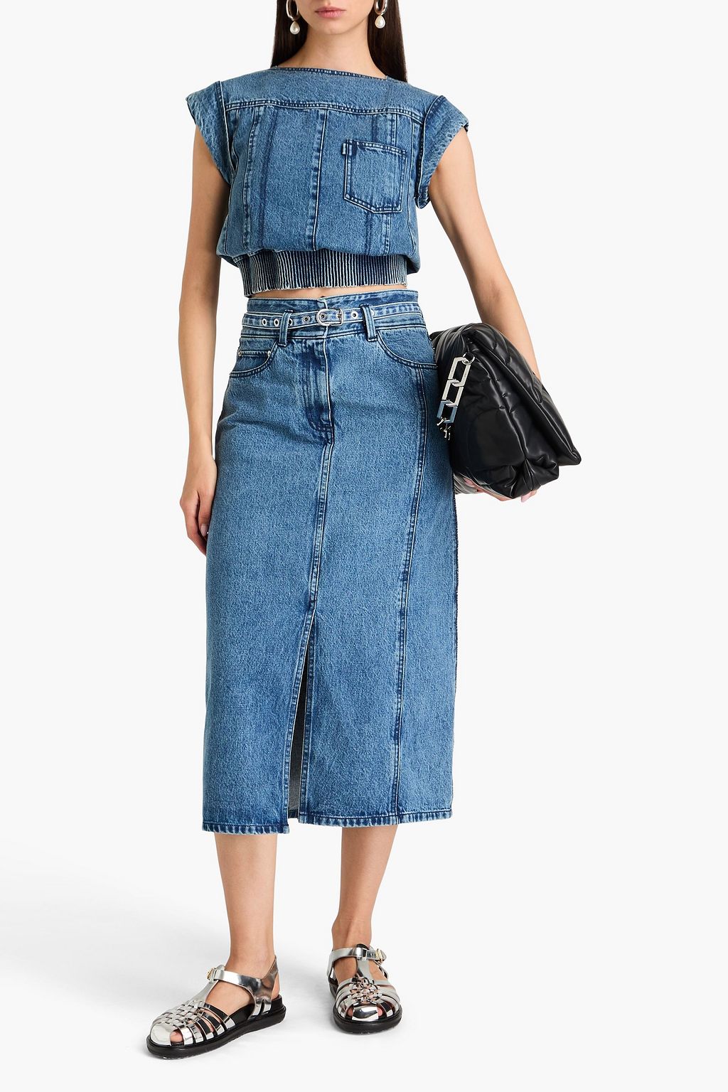 3.1 PHILLIP LIM Belted denim midi skirt