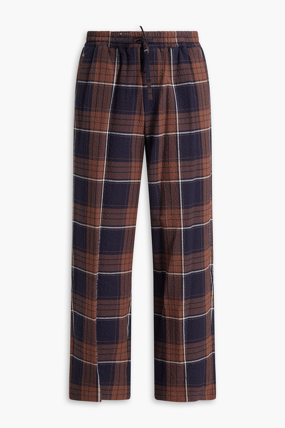 Le 17 Septembre Checked Cotton-blend Seersucker Drawstring Pants In Brown