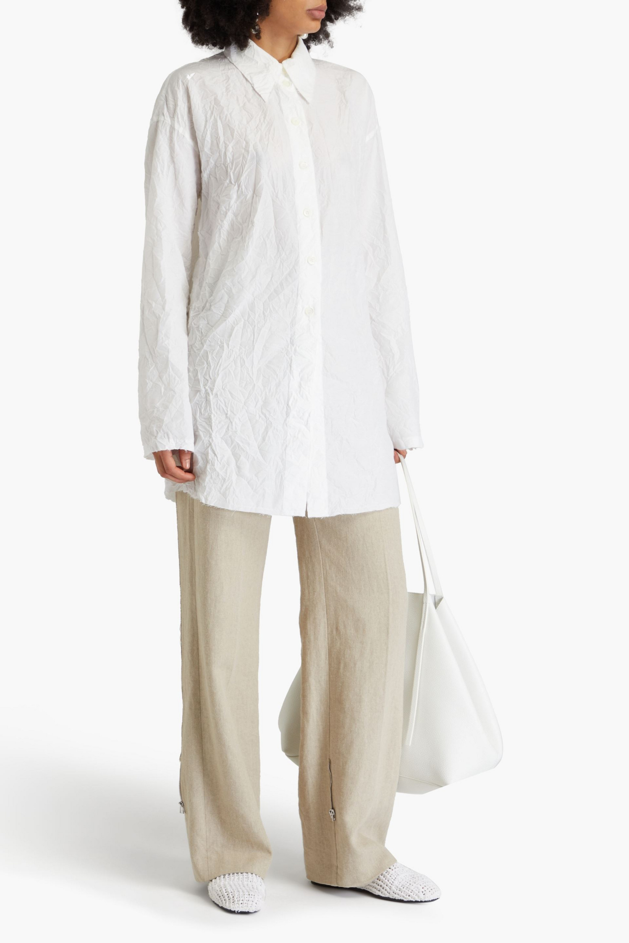 Róhe Frayed crinkled poplin shirt