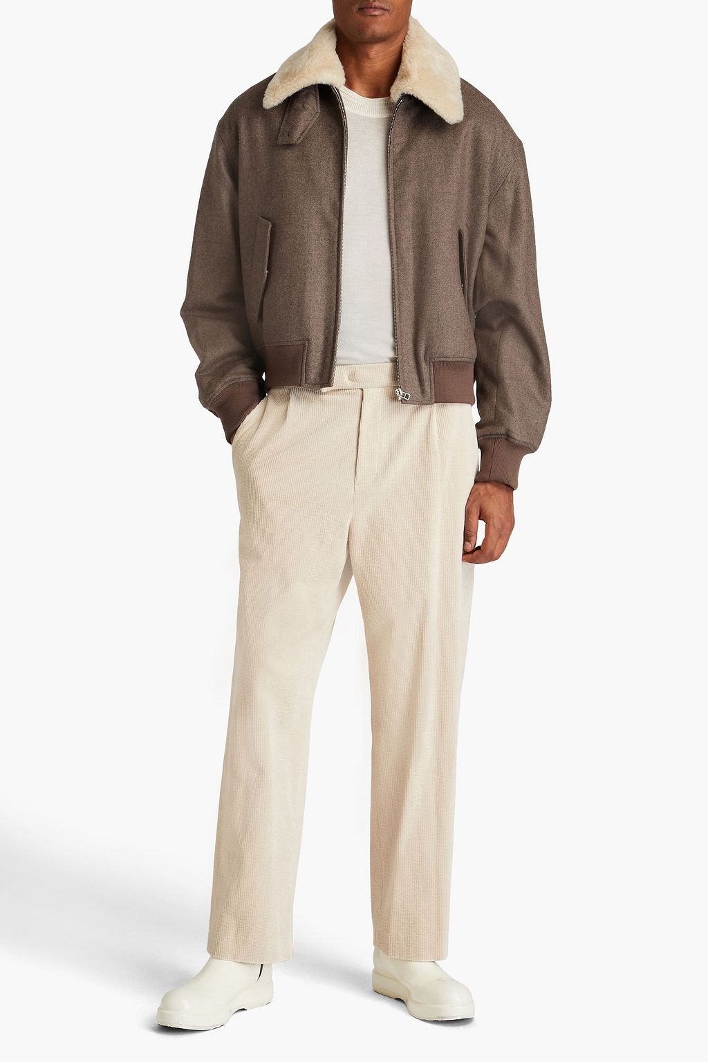 LE 17 SEPTEMBRE Faux shearling-trimmed wool-twill bomber jacket