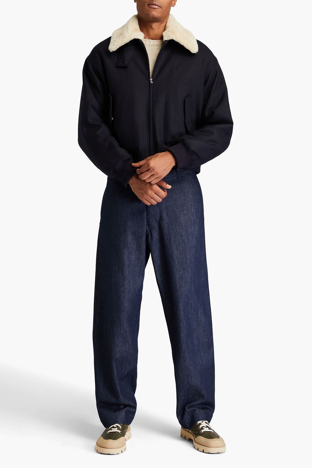 LE 17 SEPTEMBRE Faux shearling-trimmed wool-twill bomber jacket