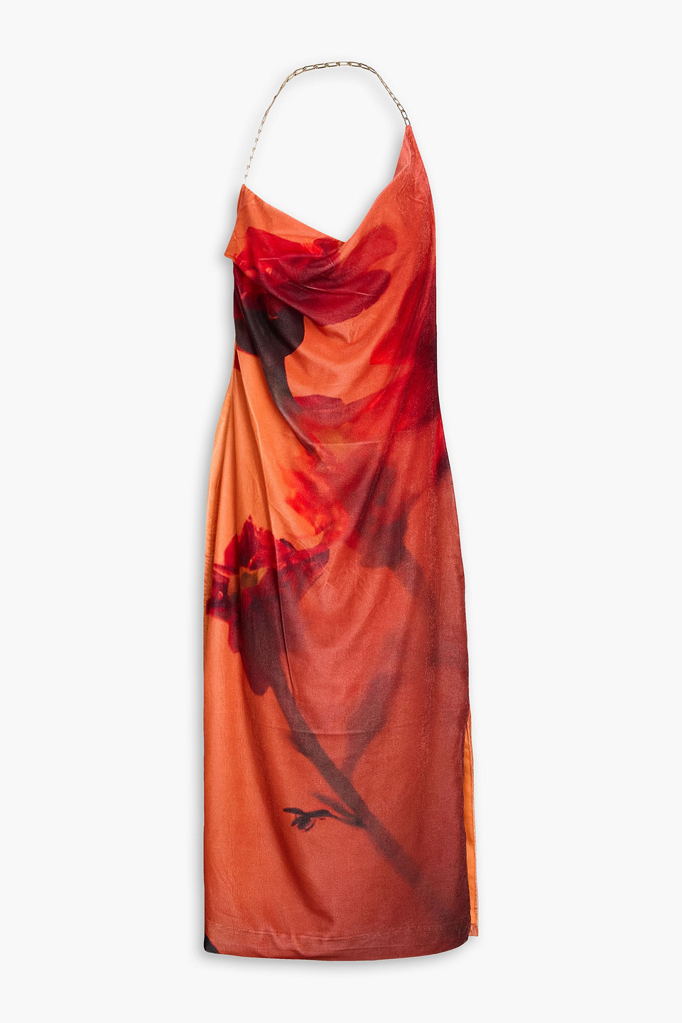 Stine Goya Promise Floral Asymmetric Neck Velvet Midi Slipdress In Orange