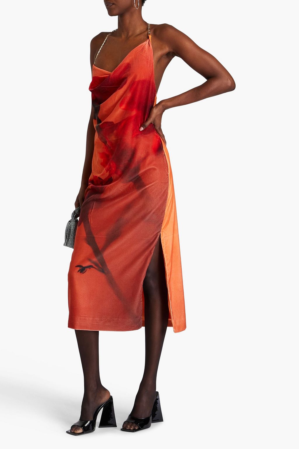 STINE GOYA Promise floral-print velvet halterneck midi dress