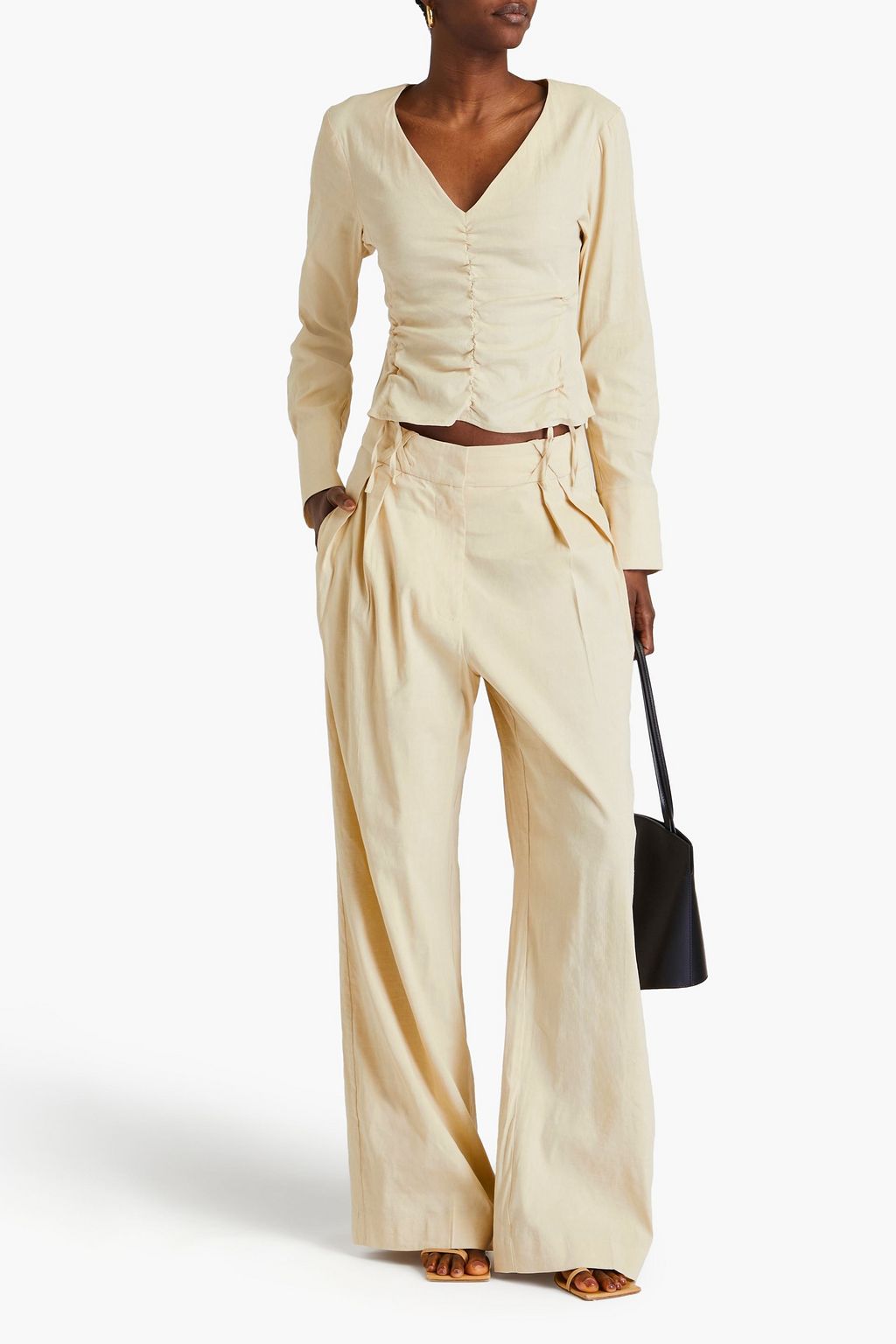 RÓHE Ruched linen-blend blouse