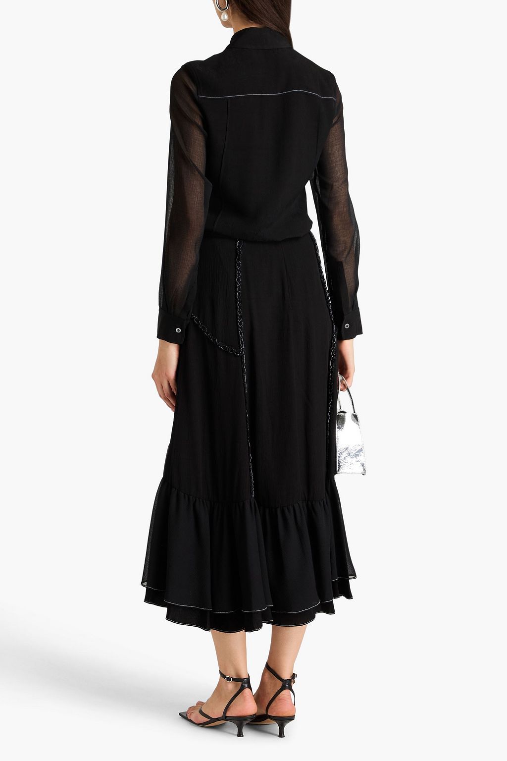 3.1 PHILLIP LIM تنورة متوسطة الطول من الكريب بتصميم بكشاكش