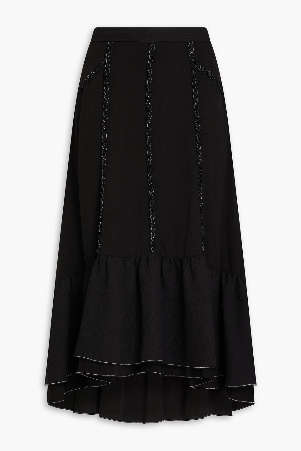 3.1 Phillip Lim Ruffled Crepe Midi Skirt In Black