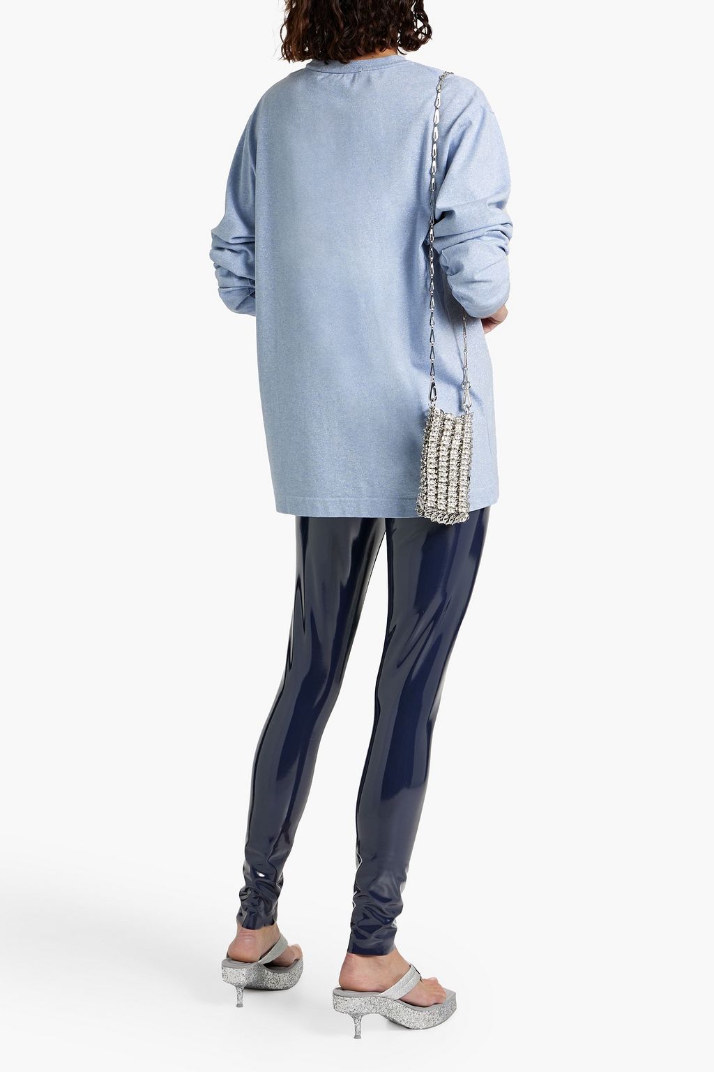 ALEXANDER WANG Glittered logo-print cotton-jersey top