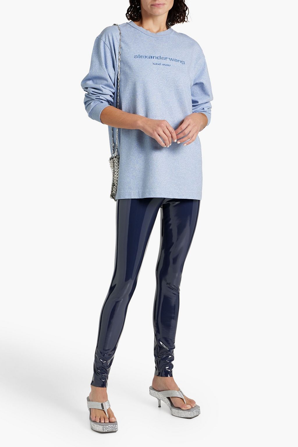 ALEXANDER WANG Glittered logo-print cotton-jersey top