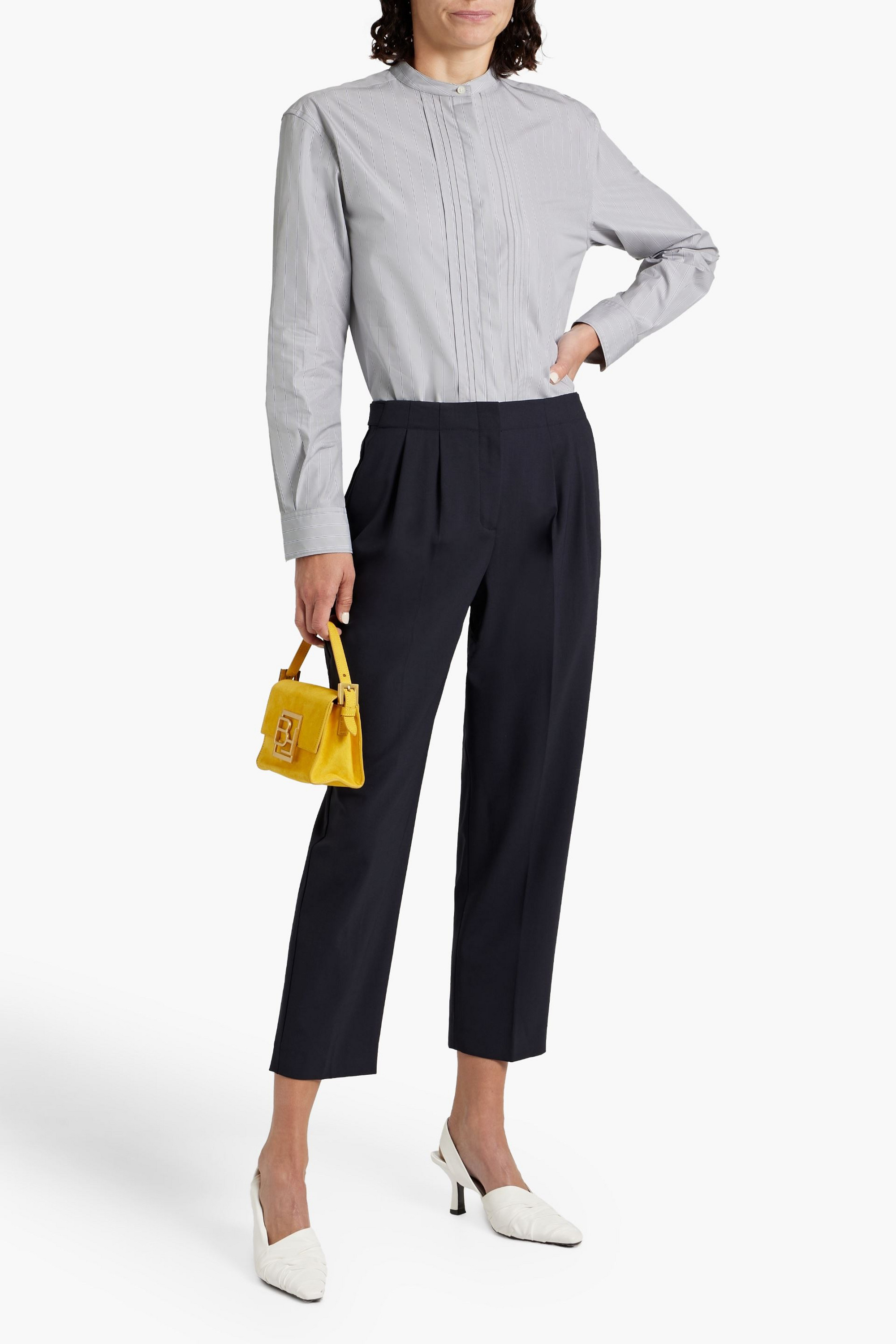 THEORY PROJECT Striped cotton-blend poplin shirt