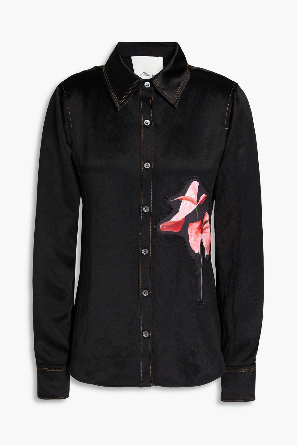 3.1 Phillip Lim Appliquéd Satin Shirt In Black